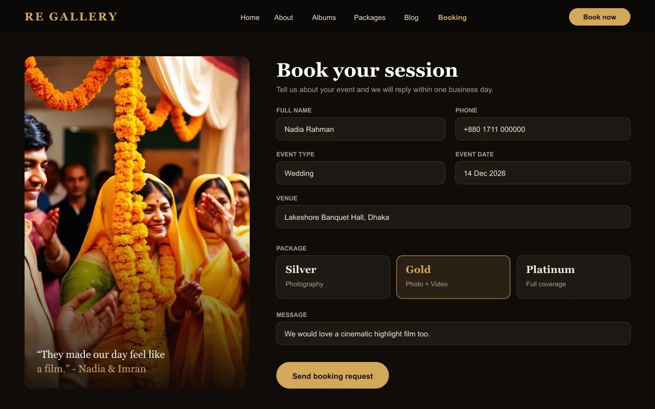 Booking screen